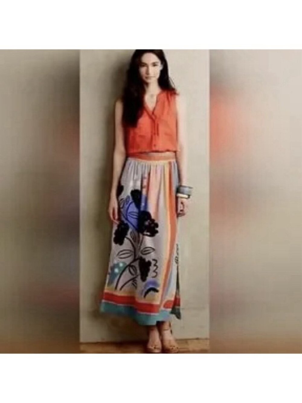 Maeve anthropologie Women Size M Colorful Sheer Floral  Lined Boho Flowy